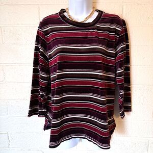 Soft Velvet Knitted Vintage Stripe Crew Neck Top